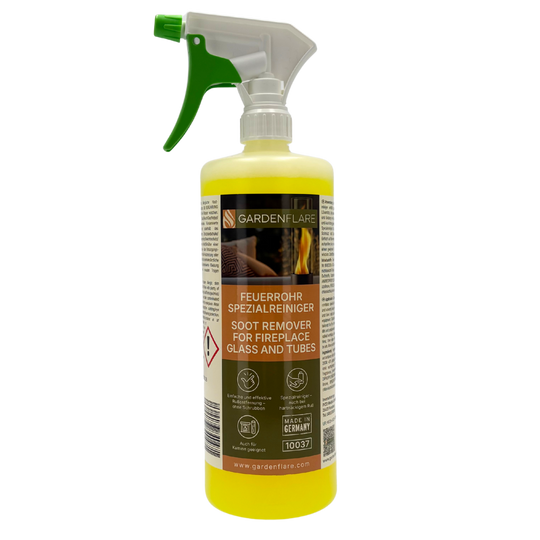 Gardenflare Feuerrohr Spezialreiniger in Sprühflasche – Ruß- und Schmutzentferner für Kaminglas und Glasrohre.