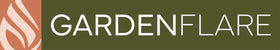 GARDENFLARE Logo mit stilisiertem Flammen-Icon links und olivgrünem Hintergrund rechts und darauf Schrift in weiß.