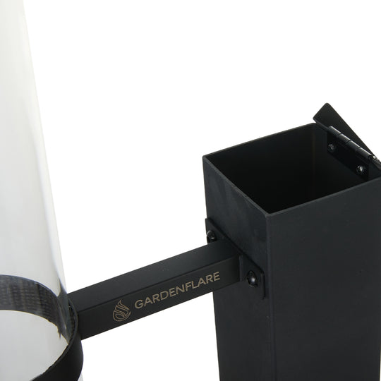 Gardenflare Premium fire tube black, close-up of holder and filler opening, white background