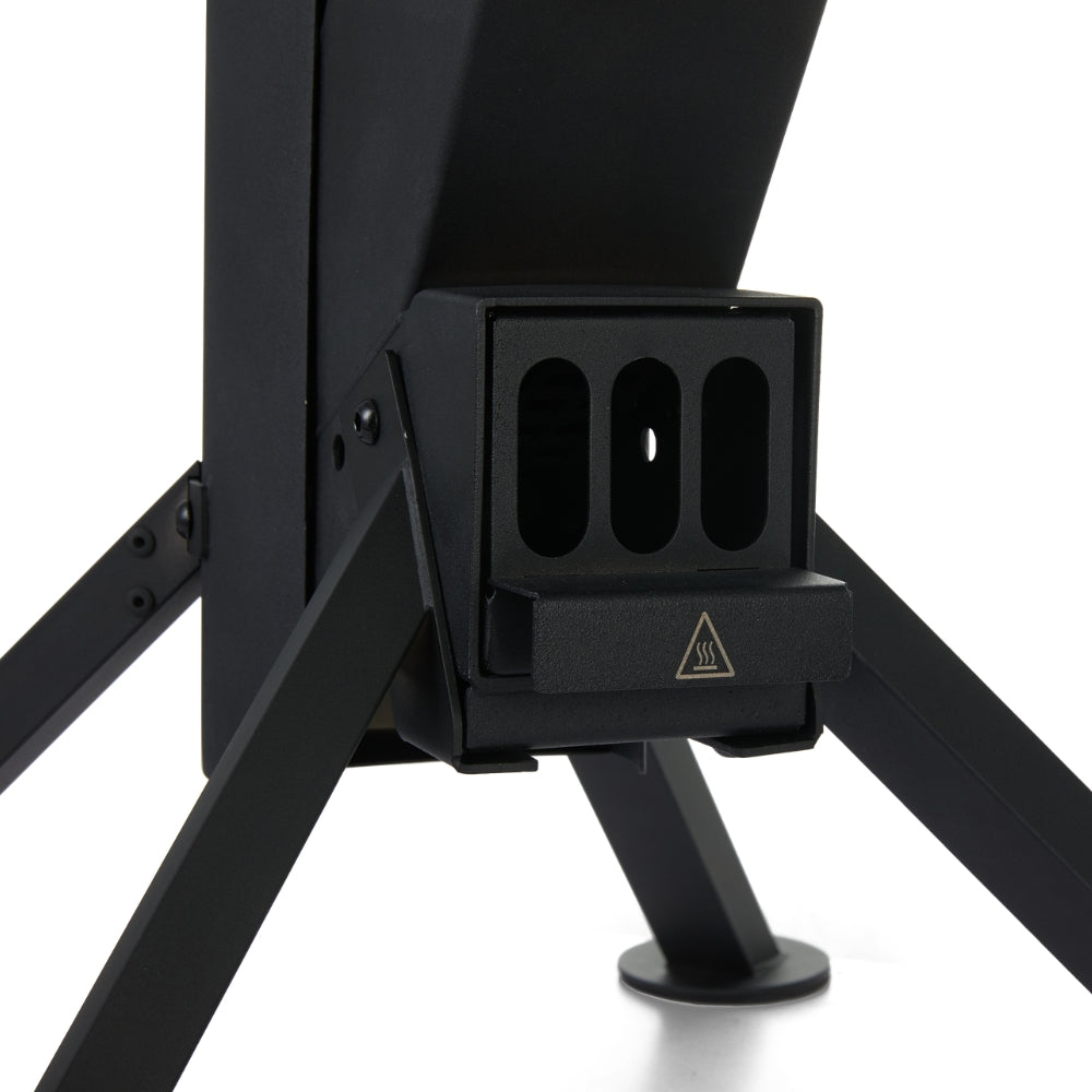 Gardenflare Premium fire tube black, close-up of combustion chamber and base, white background