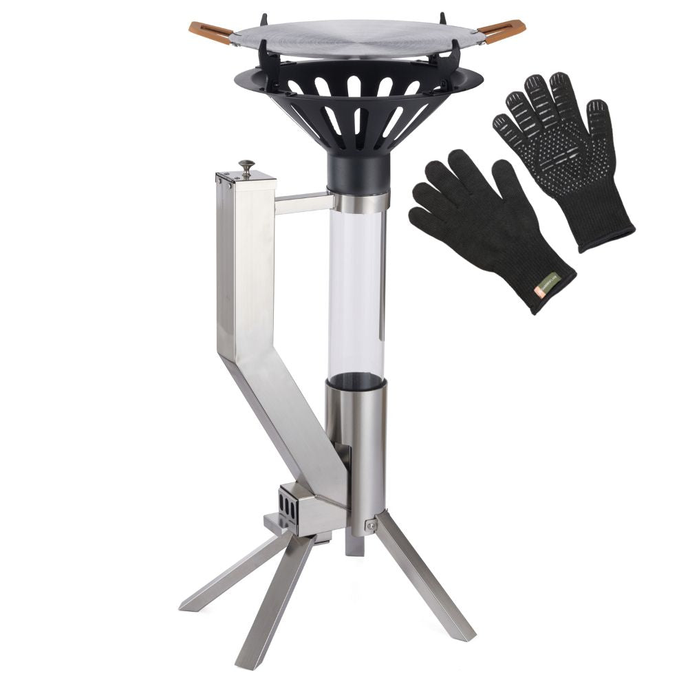 Set de barbacoa Gardenflare en color plata con antorcha de tubo de fuego «Clásico» en color plata, accesorio de parrilla y guantes para barbacoa