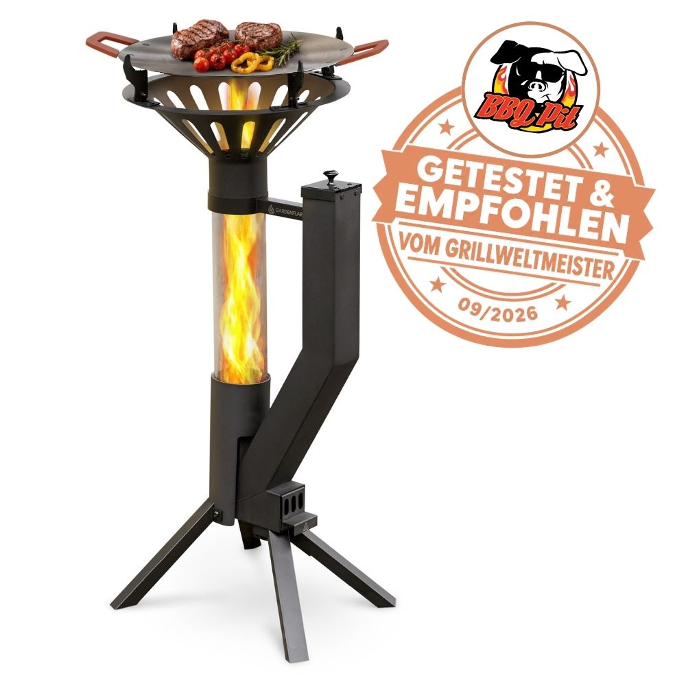 Gardenflare Clásico antorcha de tubo de fuego negro con accesorio de parrilla y sello BBQPit