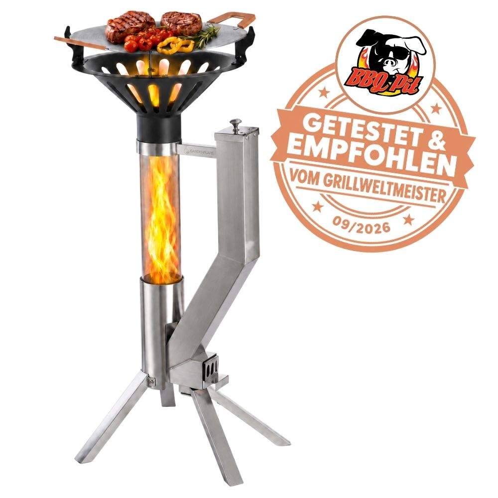 Gardenflare Clásico antorcha de tubo de fuego plata con accesorio de parrilla y sello BBQPit