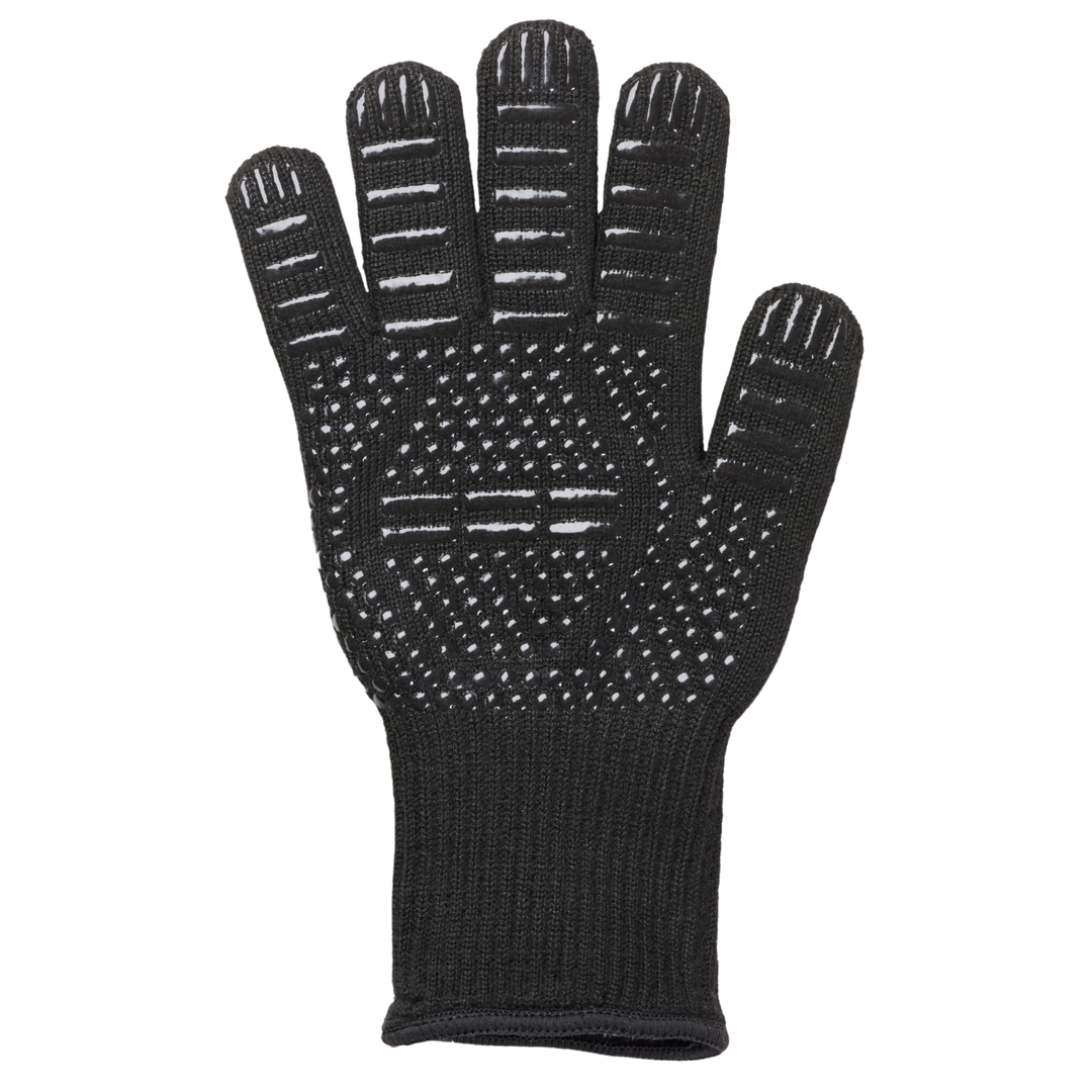 Schwarzer Gardenflare Hitzeschutzhandschuh, Ansicht der Innenseite mit rutschfestem Silikonprofil auf Handfläche und Fingern.