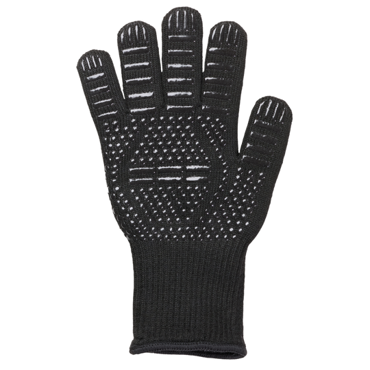 Schwarzer Gardenflare Hitzeschutzhandschuh, Ansicht der Innenseite mit rutschfestem Silikonprofil auf Handfläche und Fingern.