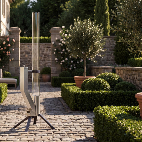 Gardenflare Klassik Multicolor Feuerrohr mit schwarzem Fuß ohne Flamme im Garten