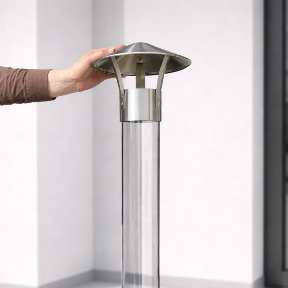 Gardenflare Klassik Feuerrohr Funkenfänger auf dem Glasrohr positioniert