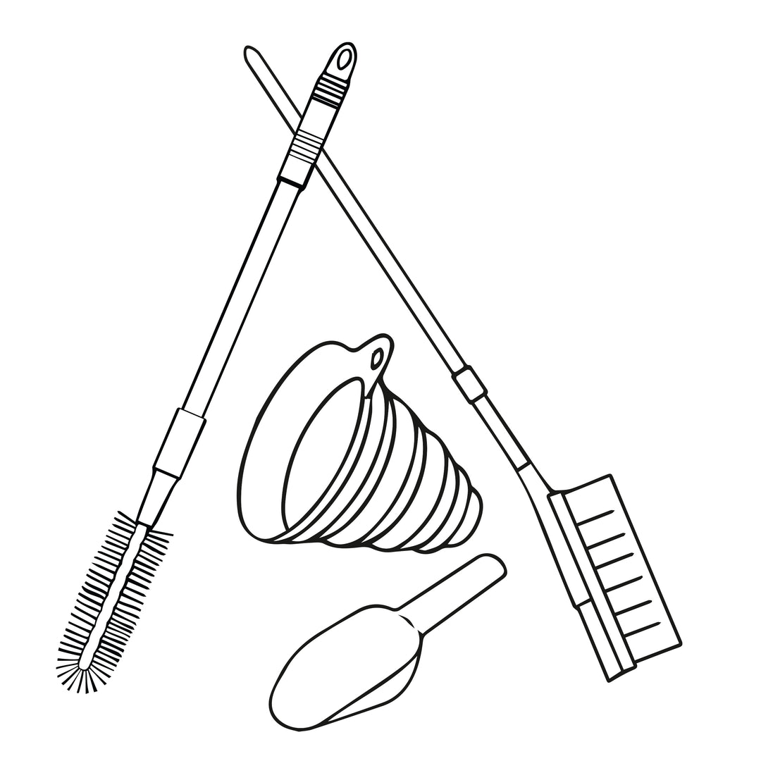 Gardenflare care and accessory set for Classic fire tube, illustration graphic, white background