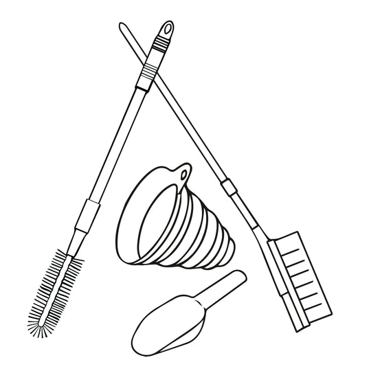 Gardenflare care and accessory set for Classic fire tube, illustration graphic, white background