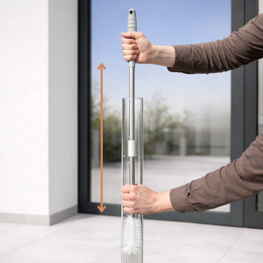Gardenflare Teleskop-Reinigungsbürste vollständig ausgezogen für die Reinigung des Glasrohrs